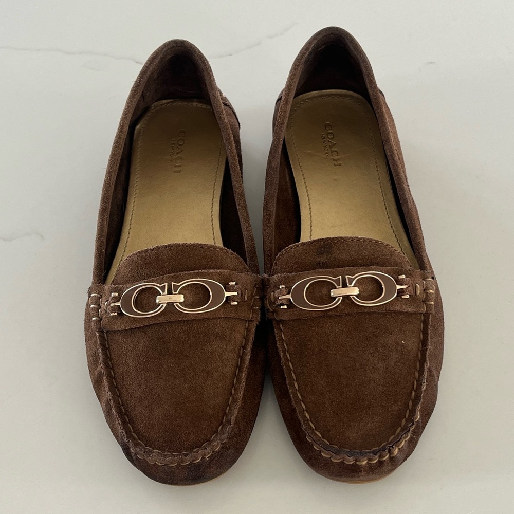 Coach Fortunata Java Brown Suede Horsebit Driving Moccasins Loafers Size 8.5